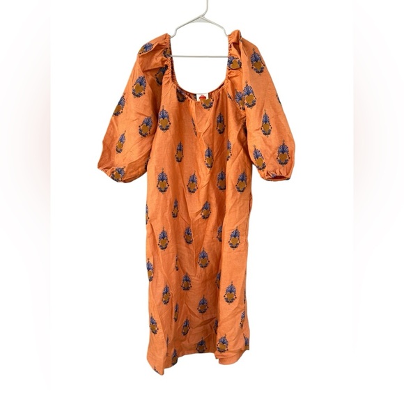 NWT Farm Rio Orange Embroidered Midi Dress - Pineapple’s - Size Large - Picture 8 of 16